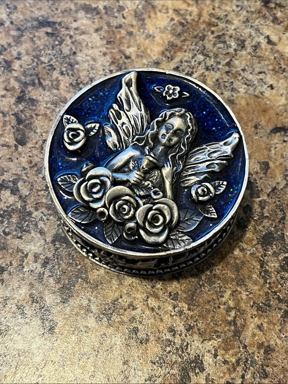 Blue Fairy-Themed Round Trinket Ring Box - Women's Jewelry Accent